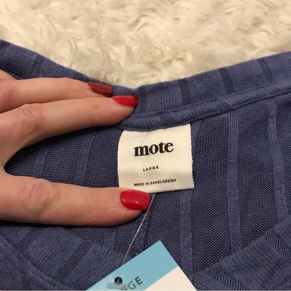 Mote denim Blue Oversized Long Sleeve Lettuce Hem Top new with tag large - Picture 6 of 7